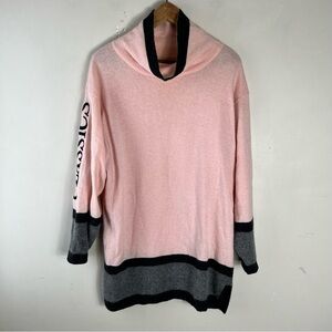 Vintage Mondi Grey Pink Wool Angora Tunic Cowl Neck Sweater Size 38 US Medium